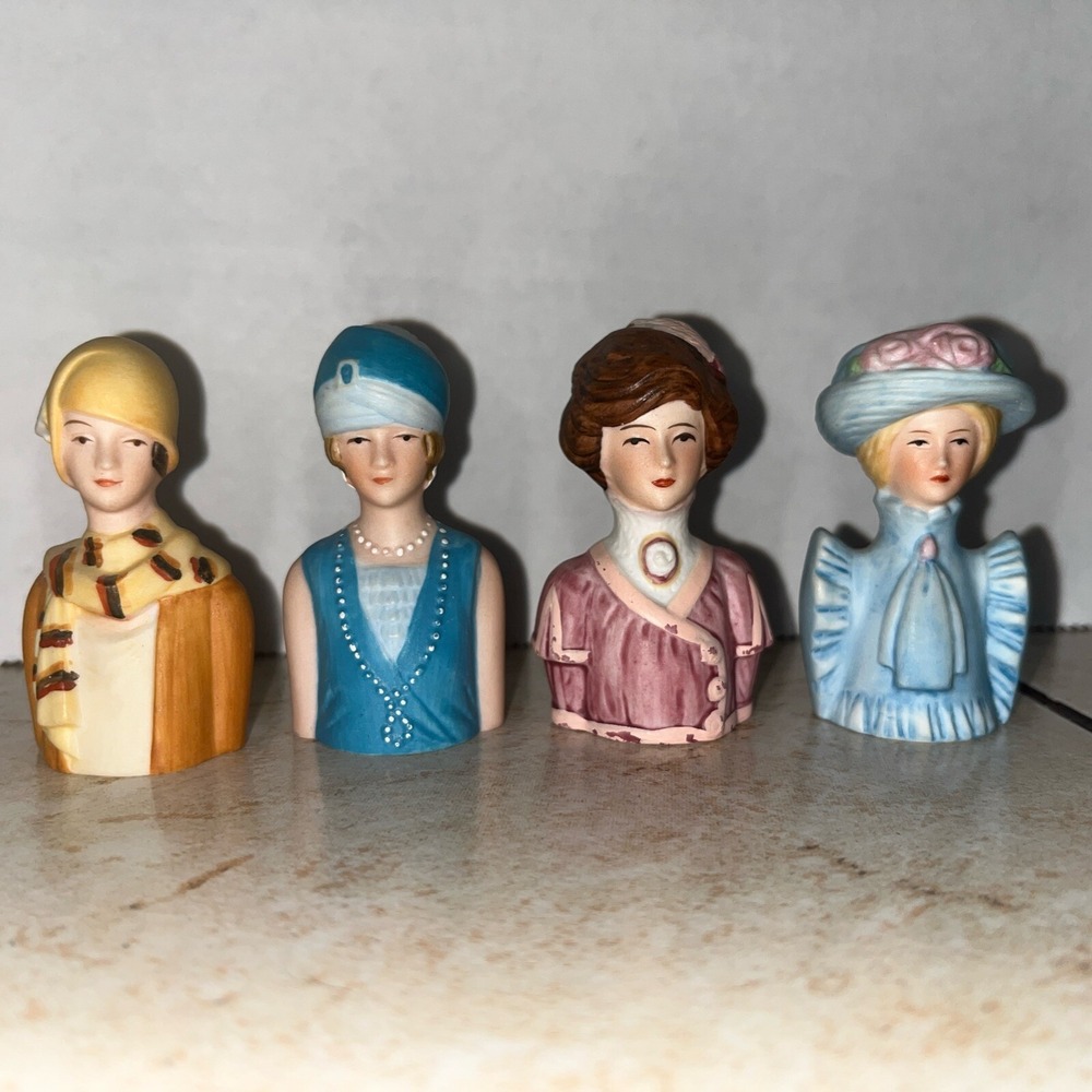 Avon porcelain thimbles ,Ladies of Fashion ,80s, lot of 4